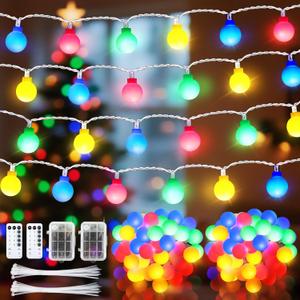Enhon 2 Pack 23 ft 50 LED Battery Operated String Lights, Globe Starry Fairy Lights, 8 Modes, Plug in with Timer for Indoor Outdoor Bedroom Holiday Wedding Party Christmas Decor (Multicolor)