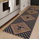 LIVEBOX Easy Jute Rug Runner for Hallway Non Slip, Washable Rug 2x8 for Kitchen, Black Checkered Long Hallway Rugs, Farmhouse Carpet Runner for Laundry Room Bedroom