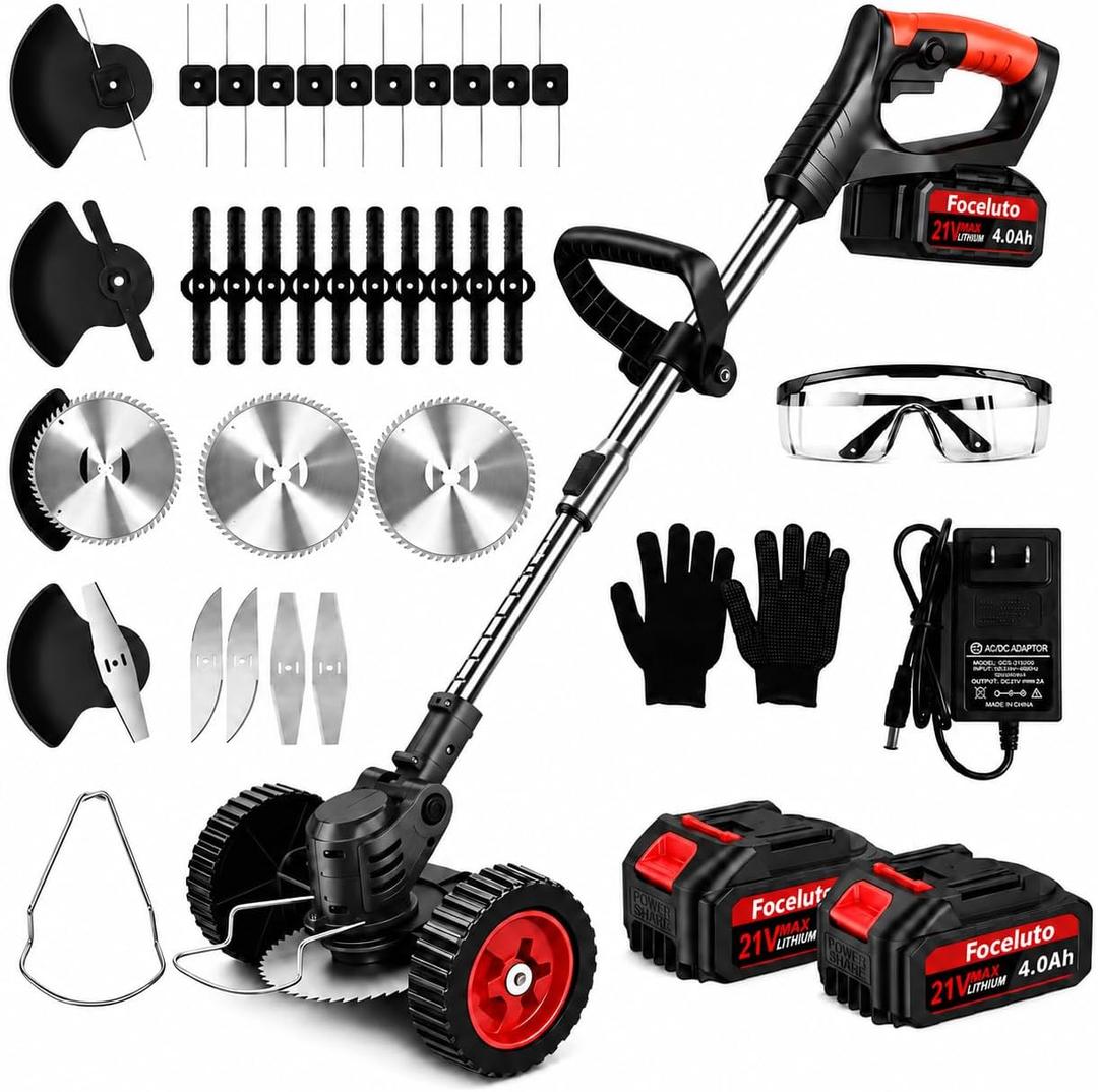 Electric Weed Wacker, 21V Battery Powered Weed Eater with Wheels, One Size