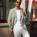 PJ PAUL JONES Blazer for Men Casual Cotton-Linen Sport Coat Lightweight 2 Button Lined Blazer Jacket (Green, XXL)