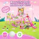 Princess Doll House for Girls, Dream Dollhouse with Track Car Toy Set, Dolls, Pets, Lights, Furniture and Accessories, Toddler Doll House Playset Gifts for 3 4 5 6 7 8 9 10+ Year Old Girls Toys, Pink (Style 2)