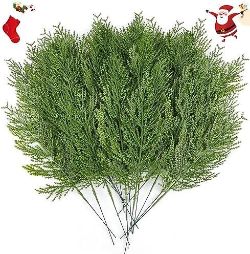 Hananona 40 Pcs Artificial Cedar Picks Faux Cedar Branches Fake Cypress Stems Plastic Pine Greenery Christmas Picks and Sprays DIY Accessories for Crafts Wreath Holiday Home Decor (40, Green)