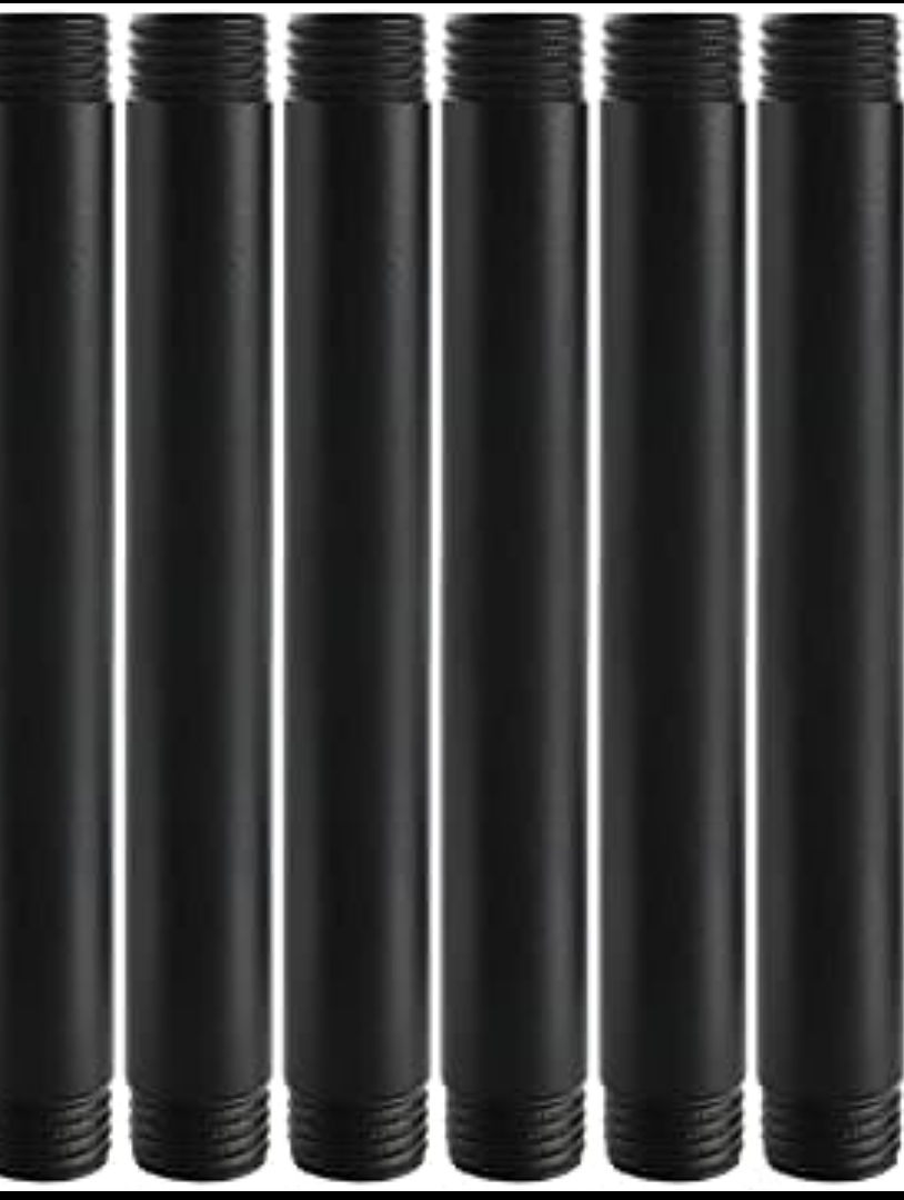 Home Expert 1/2"x 6" Black Painted Industrial Pipe - 6  Pack Malleable Cast Iron Heavy Duty Pre Cut Metal Threaded Gray Fitting for Vintage Style DIY Project