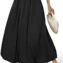 ELLEVEN Women's Bubble Maxi Skirt with Pockets，Elastic Waist Puffy Hem Y2k Skirt Casual A Line Long Skirts, M
