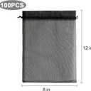Uigidori 100 Pcs Premium Organza Bags, 8 x 12 Inches Sheer Organza Gift Pouches with Drawstring, Large Mesh Favor Bags for Wedding Favors, Party, Jewelry, Christmas, Makeup Wrapping Supplies (Black)