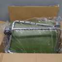 Rolling Vanity Stool, Green Faux Leather, Chrome Metal Frame, Adjustable Height, Modern Style, Rectangular Cushioned Seat with Wheels, 17x13x18 Inches, Green