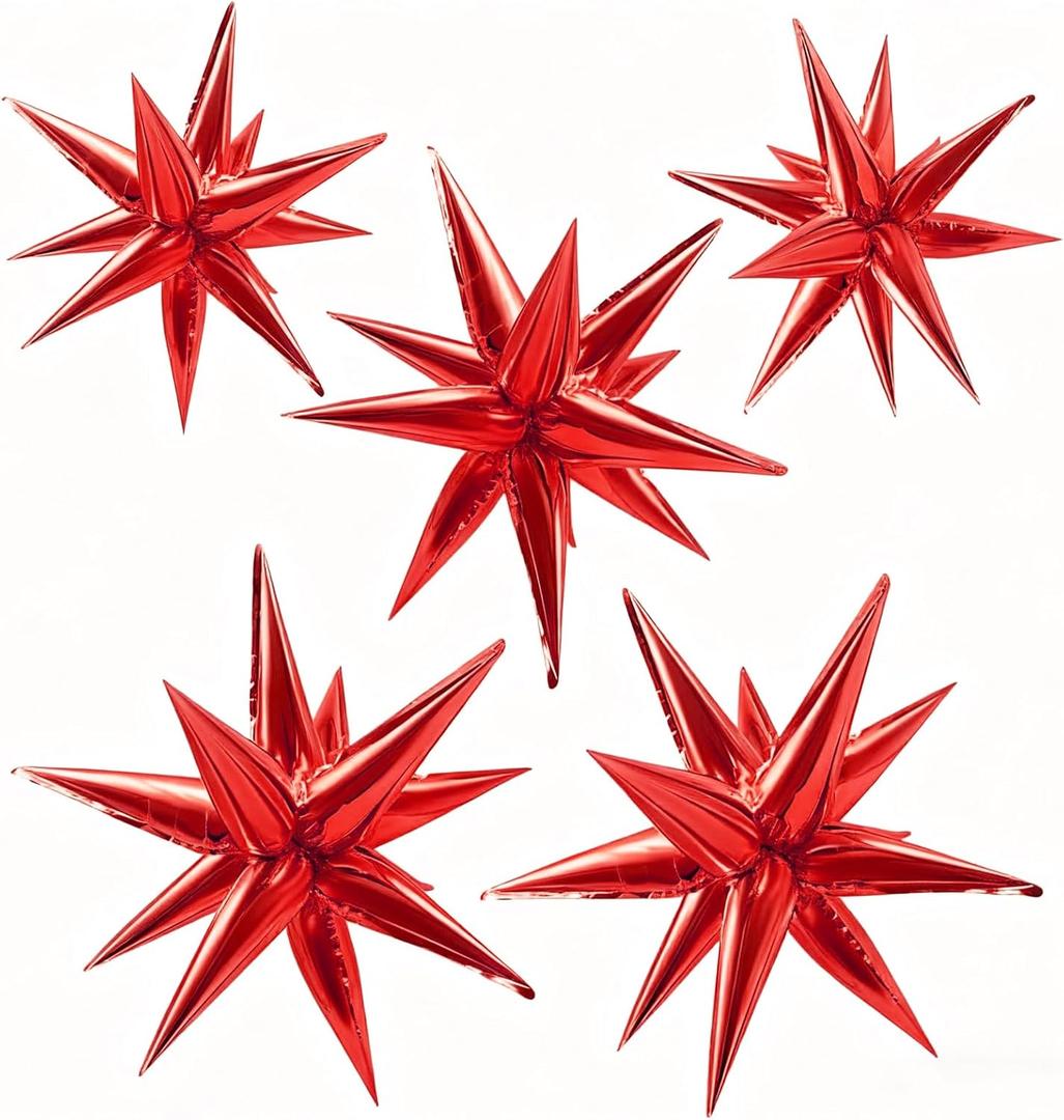 Red Star Foil Balloons Explosion 12 Point Spike Baloons Large Mylar Balloon Party Decorations Backdrops for Christmas Wedding Anniversary Bachelorette Engagement Birthday Valentine's Day