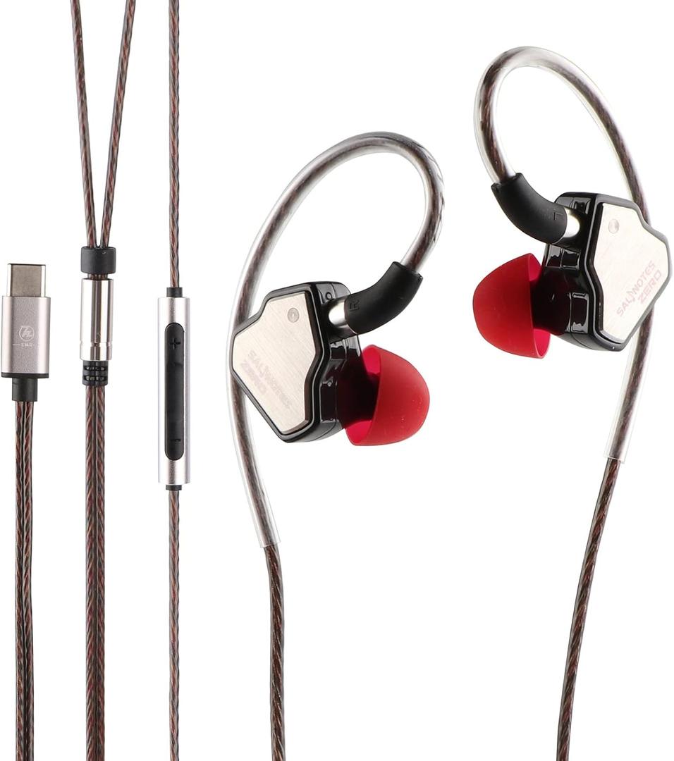 Linsoul 7Hz Salnotes Zero HiFi 10mm Dynamic Driver in-Ear Earphone IEM with Metal Composite Diaphragm Stainless Steel Faceplate Detachable 2Pin OFC Cable (Black, with Mic, Type C)
