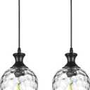 Glass Pendant Lights Kitchen Island 2 Pack, 1-Light Black Pendant Light Fixtures with Hand-Blown Clear Glass, Farmhouse Modern Hanging Light for Kitchen Sink Dining Room Bedroom