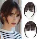 Clip in Bangs, Synthetic Wispy Bangs Hair Clip, Medium Brown Fake Bangs Fringe with Temples Hairpieces for Women Natural Curved Hair Extensions for Daily Wear