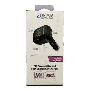 ZGear FM Transmitter & Fast Charging Car Charger - 12 watt 2.4 amp Aux & USBport