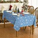 Horaldaily Christmas Tablecloth 60104 Inch Rectangular, White Snow Blue Washable Table Cover for Party Picnic Dinner Decor