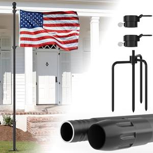 KBLOONG 10 FT Black Heavy Duty Flag Poles with 4 Pronges Base, Extra Thick Rust-Proof Flag Pole Kit for Outside in Ground/Yard (No Flag)