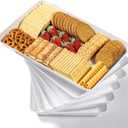 Pack of 6, 16" x 11" Large White Serving Trays Set - Reusable Plastic Serving Platters for Cookie, Appetizer, Charcuterie, Snack, Dessert, Party Food Display - Stackable Kitchen Counter Top Tray, BPA Free