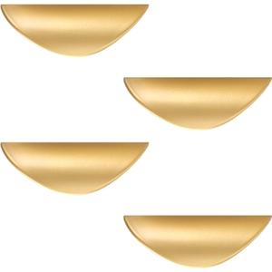 4 Pack Brushed Gold Cabinet Pulls, 1.3 inch Hole Centers Kitchen Cabinet Handles, Matte Gold Half Moon Cupboard Hardware for Kitchen Drawers, Dresser, Bathroom Vanity