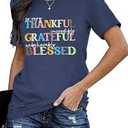 Thanksgiving Shirt for Women Fall Pumpkin Bow T-Shirt Funny Thankful Blessed Tee Tops Size L