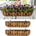 LaLaGreen 36 Inch, 2 Pack Railing Planters with Coir Liner Large Black Metal Window Boxes with Adjustable Brackets for Wall Mounting, Herb Pots, Balcony & Fence Planter for Patio, Porch, Garden