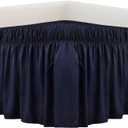 Wrap Around Bed Skirt Three Fabric Sides Elastic Dust Ruffled  Tailored Drop,Easy to Install Fade Resistant-Navy Blue, Queen