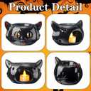 Vesici Vintage Black Cat Spooky Lantern Halloween Black Cat Candle Burner Ceramic Lantern Spooky Holiday Gothic Home Table Gifts for Halloween Table Centerpiece Room Decor