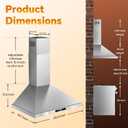 Tieasy Wall Mount Range Hood 30 inch Kitchen Hood 700 CFM with Ducted/Ductless Convertible Duct, Touch Control, Permanent Filters, Stainless Steel, 3 Speed Exhaust Fan, LED Light