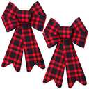 Aneco 2 Pack 12 x 18 Inches Red Buffalo Plaid Christmas Bows Christmas Wreaths Bows Xmas Plastic Bows for Christmas Tree, Garland and Outdoor Decoration