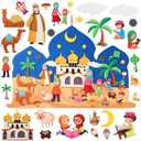 Breling DIY Felt Eid Al-adha Crafts for Kids 3x2 ft Mosque Scene Eid Mubarak Craft with 31 Detachable Mosque Moon Star Ornaments for Kid Toddler Muslim Ramadan Islamic Gift Wall Hanging Decoration