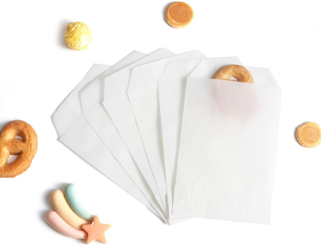 Volanic 100PCS 4X6 Inch Semi-Transparent Glassine Waxed Paper Treat Bags for Party Favor Bakery Cookies Sandwich Soap Packing