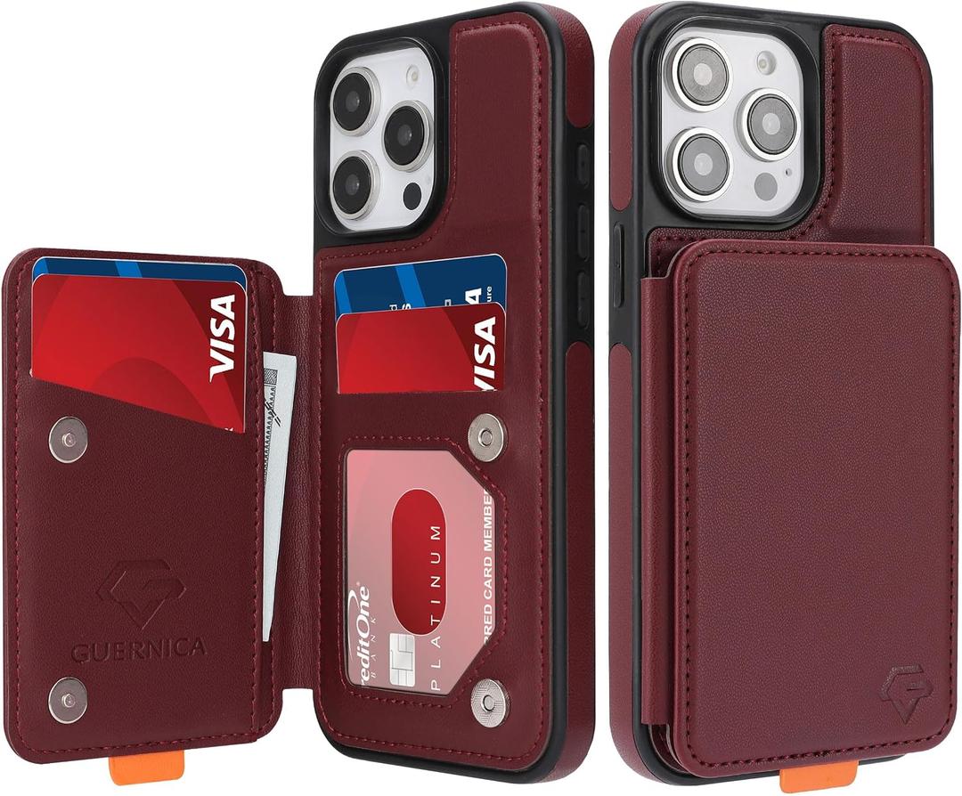GUERNICA for iPhone 14 Pro (6.1") Case Wallet with Card Holder, RFID Blocking Leather Protection, Shockproof Women Men Phone Case for Apple 14 Pro, Wine Red
