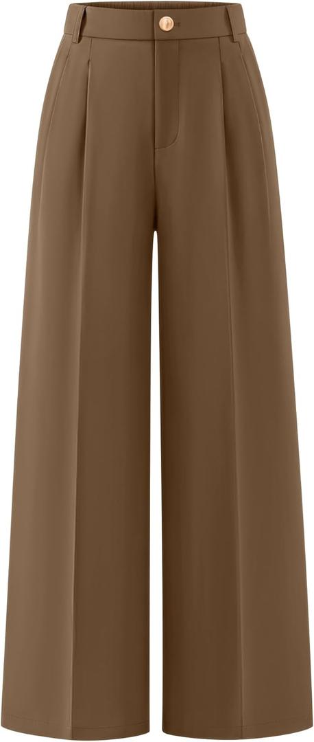 ZESICA Women's Wide Leg Dress Pants 2026 High Waisted Business Casual Palazzo Pants Work Office Slacks Trousers (Brown, S)