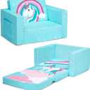 Delta Children Cozee 2-in-1 Convertible Sofa to Lounger For Bedroom - Lightweight,Portable Comfy Flip Open Couch/Sleeper for Kids, Blue Unicorn