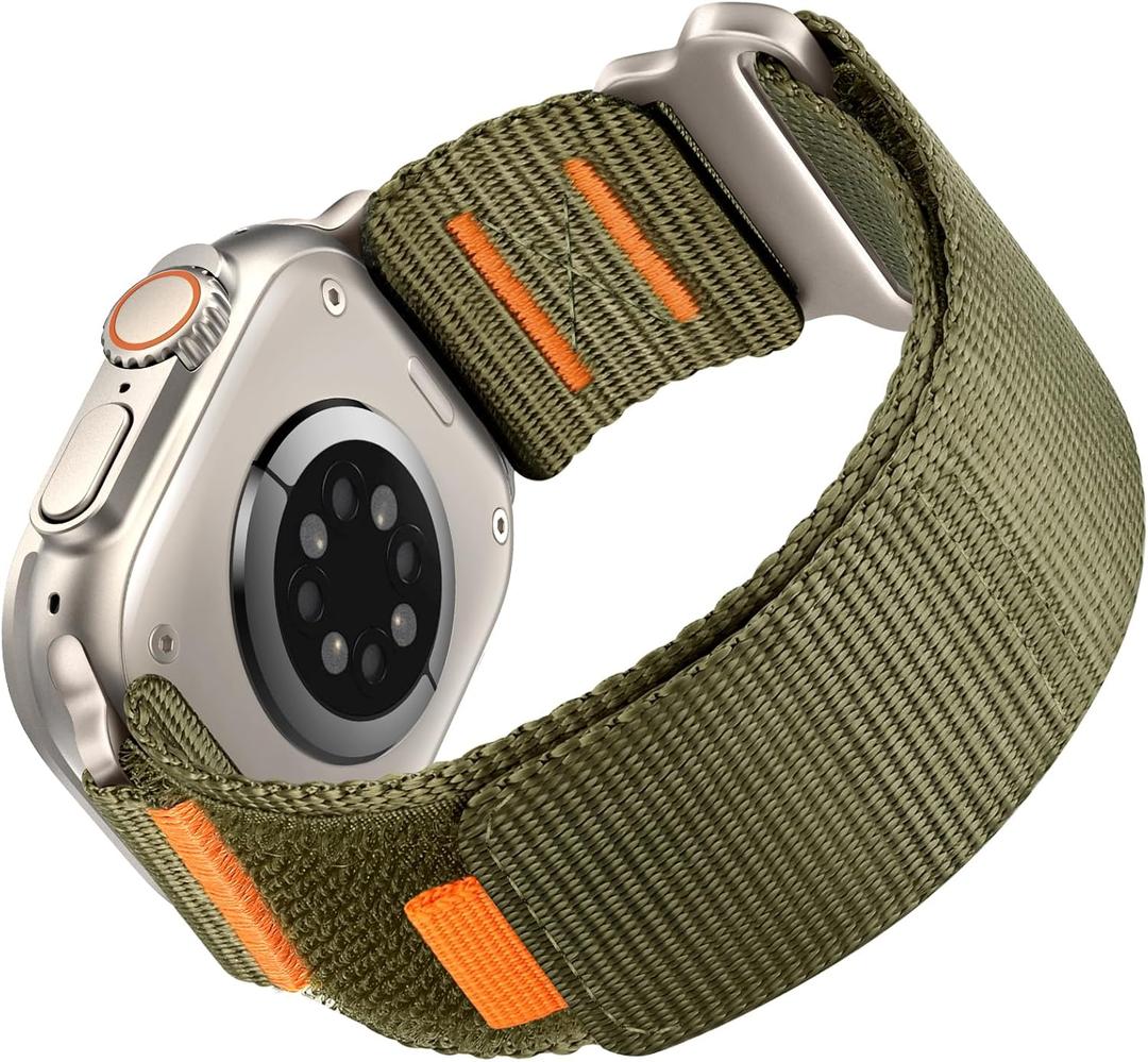 Nylon Band Compatible with Apple Watch Ultra 3/2/1 Band 49mm 46mm 45mm 44mm 42mm, Sport Loop Strap for iWatch Ultra Series 11/10/9/8/7/6/5/4/3/2/1 SE 3 2 1L, Army Green/Titanium