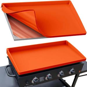 BANGIE 36" Silicone Griddle Mat for Blackstone Accessories - Anti-Warping & UV-Resistant Full-Wrap Cover for 4-Burner Flat Top Grill, Prevents Condensation Rust (Orange) (35.5" x 21.5" x 1")