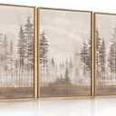 DRACIT Beige Foggy Pine Tree Framed Canvas Wall Art Set,Modern Misty Forest Wall Decor,Nature Landscape Brown Art Print for Living Room,Bedroom-16 x24 x3