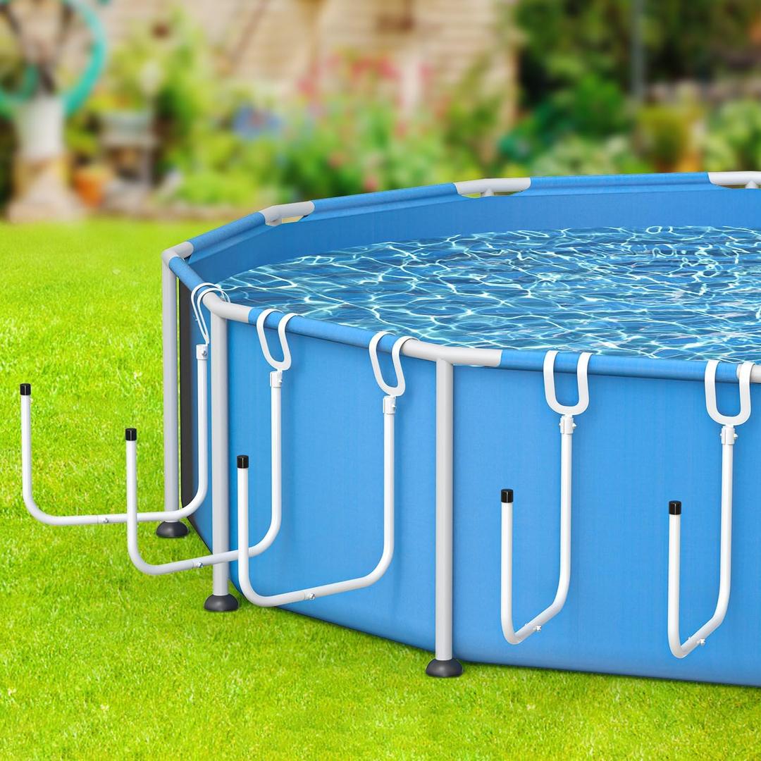 5 Pack Solar Pool Cover Holder, Adjustable Solar Cover Hooks Keep Solar Cover Off The Ground, L-Shape Iron Tube Set, Fits Framed Above Ground Pools (White)