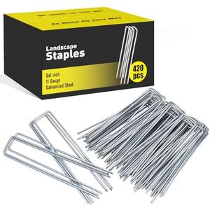 HongWay 420pcs 6" 11 Gauge U-Shaped Galvanized Iron Garden Stakes for Sod Anchoring Landscape Fabric Irrigation Tubing