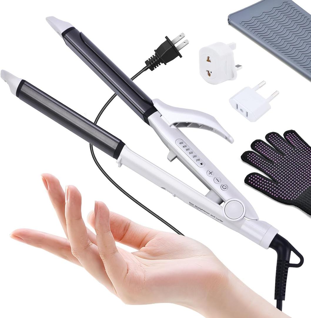 VGR Dual Voltage(100~250V) Travel Curling Iron with European Plug Adapter for International Travel, Europe Travel Essentials for Women, European Travel Must Haves