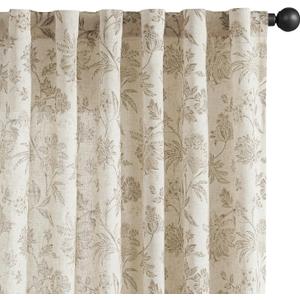 jinchan Linen Floral Curtains for Living Room with Printed Flower 63 Inches Long Light Filtering French Country Back Tab Rod Pocket Taupe Window Curtain Set Farmhouse Drapes 2 Panels Taupe