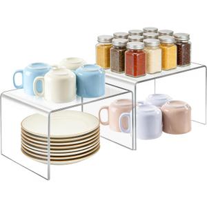 Acrylic Cabinet Organizer, Set of 2 Clear Shelf Organizer for Kitchen Pantry Organizers and Storage, Display Cabinet Shelf Room Decor Countertop Desk Shelves, Spice Organization for Cabinet (Transparent-2 Pack)
