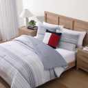 Tommy Hilfiger - Full/Queen Comforter Set, Cotton Textured Bedding with Matching Shams, Medium Weight Bed Set, Oeko-TEX Certified (Bold Stripe Grey)