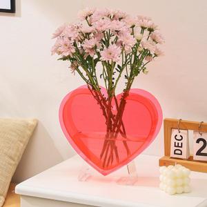 Heart Vase, Acrylic Heart Shaped Vase for Flowers, Valentine's Day Decor, Modern Flower Vases, Valentine's Day Gifts for Her, for Women, Couple, Girlfriend, Mom, Wedding(Red)