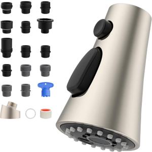 Hibbent Pull Down Spray Head for Kitchen Faucet, Sink Spray Nozzle Replacement with 15 Adapters, Compatible with Moen, American Standard, Delta, Kohler Faucet, Brushed Nickel