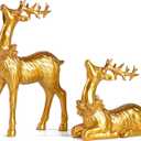 Zensounding 2PCS Christmas Deer Pendant Bedding and Standing Gold Deer Resin Home Decoration Suitable for Fireplace Living Room Dining Table Christmas Decoration (Golden)