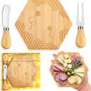 1 Set Bridal Baby Shower Prizes for Winners Honey Bee Cheese Board Party Gifts with Cheese Knive and Forks Box for Bee Baby Shower Themed Birthday Wedding Favors (Hexagon)