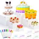 ABenkle 6Pcs White Acrylic Buffet Risers, Buffet Table Risers and Stands, Food Risers Display Shelf for Party Catering Dessert Cupcake,Cube Display Box with Mini Sign (Size: 8",7",6",5",4",3")