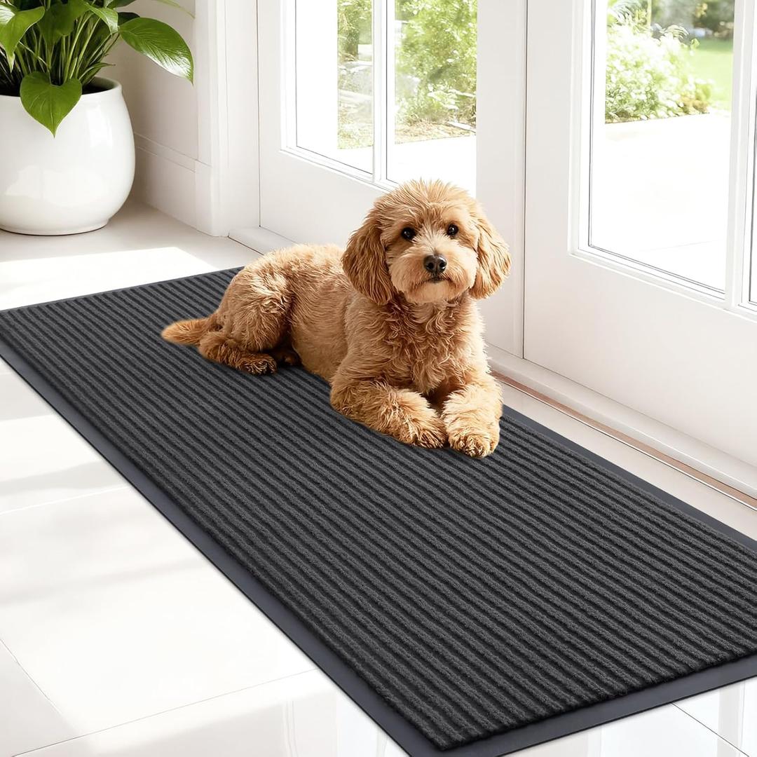 OLANLY Front Door Mat Indoor Outdoor Entrance, Waterproof Heavy Duty Doormat, Fade Resistant, Low Profile, Easy Clean Patio Porch Welcome Floor Mats for Entry, 47x17, Charcoal Grey