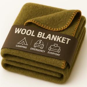 Wool Camping Blanket  70% Wool Heavy-Duty Military Style Throw, Warm & Washable, Fire Retardant Cover for Emergency, Survival & Outdoor Use  Perfect for Camping, Car, Home & Hiking, Olive 66x90