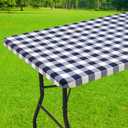 Smiry Rectangle Picnic Table Cloth, Elastic Waterproof Fitted Vinyl Tablecloths, Flannel Backed Buffalo Plaid Table Covers for Dining, Camping, Outdoor (White and Navy, 36" x 60")