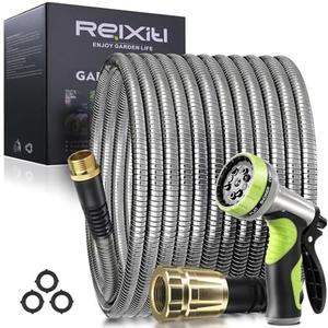 50FT Metal Garden Hose - Stainless Steel, Heavy Duty, Flexible & Lightweight, Never Kink and Tangle, with 10-Function Nozzle, Pressure Resistant for Outdoor Use (Yellow)