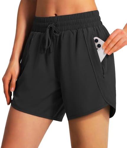 Ksmien Women's 5"/ 7" Athletic Running Shorts Quick Dry Lightweight Workout Gym Shorts with Zipper Pockets UPF 50+, XL