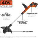 Black+Decker 40V MAX 13 Inch String Trimmer and Lawn Edger with Battery and Charger, Cordless Weed Eater with Charge Indicator, High Torque PowerDrive Technology (LST140C), One Size